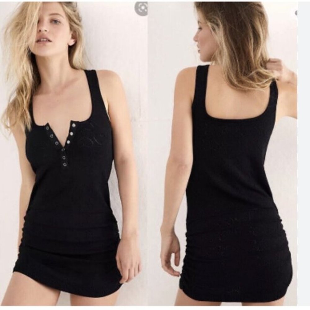 For Love and Lemons NWT Neve Black Heart Pointelle Knit Ruched Dress- Size X1